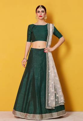 Green Zari Embroidered Art Silk Lehenga Choli For Bride 1