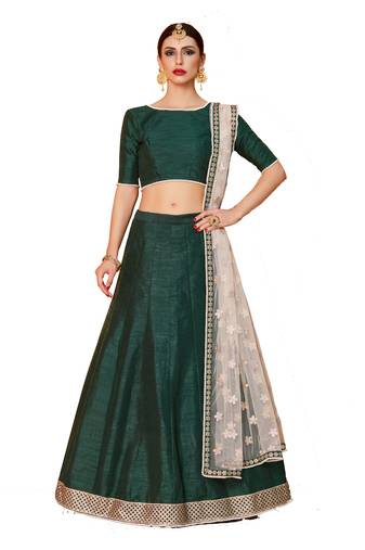 Glamorous Green Zari Embroidered Art Silk Lehenga choli for bride