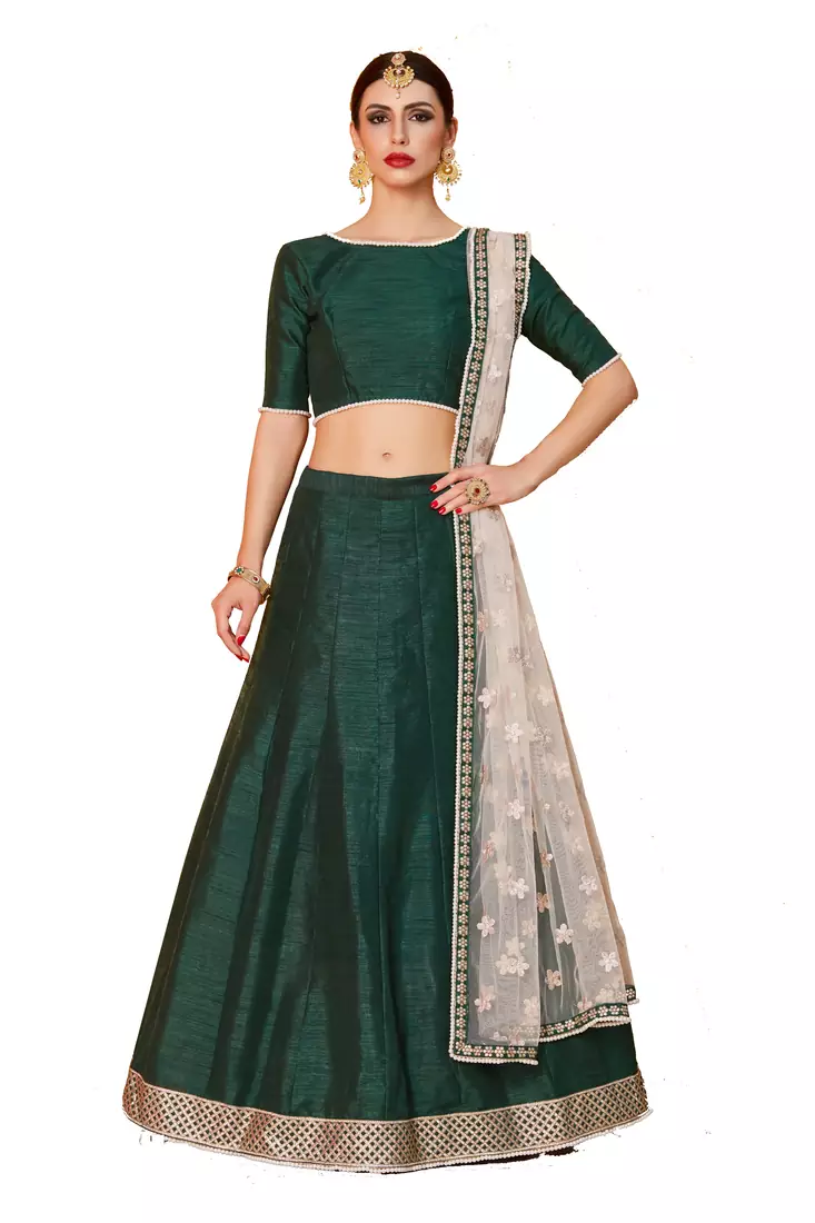 Glamorous Green Zari Embroidered Art Silk Lehenga choli for bride