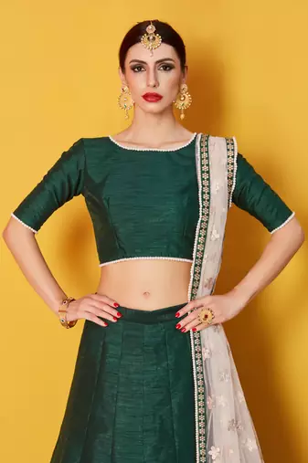 Green Zari Embroidered Art Silk Lehenga Choli For Bride