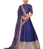 Comely Navy Blue Embroidered Art Silk Semi Stitched wedding Lehenga