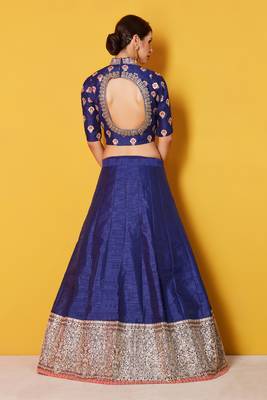 Comely Navy Blue Embroidered Art Silk Semi Stitched wedding Lehenga 2
