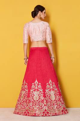 Delightfully Pink Embroidered Art Silk Semi Stitched wedding Lehenga 3