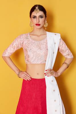 Delightfully Pink Embroidered Art Silk Semi Stitched wedding Lehenga 4