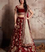 Marvellous Maroon Zari And Sequins Embroidered Semi Velvet Semi Stitched Lehenga Choli For Wedding