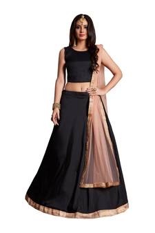 Black Embroidered Silk Semi Stitched wedding lehenga