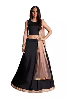 Black Embroidered Silk Semi Stitched wedding lehenga