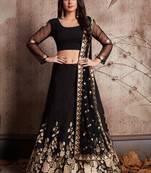  Black Dori Zari And Sequins Embroidered Crepe Lehenga Choli For Wedding