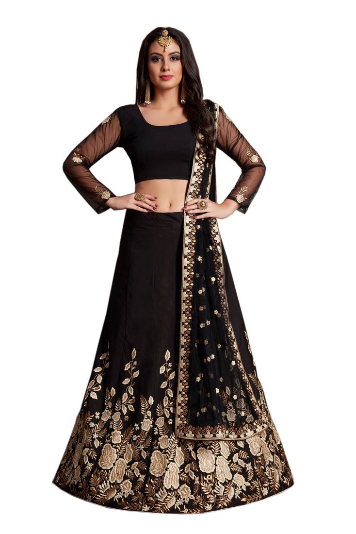 Gorgeous Black Dori, Zari, and Sequins Embroidered Crepe Fabric Lehenga choli for wedding