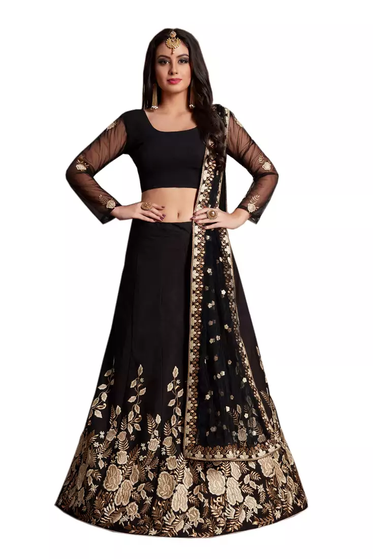 Gorgeous Black Dori, Zari, and Sequins Embroidered Crepe Fabric Lehenga choli for wedding