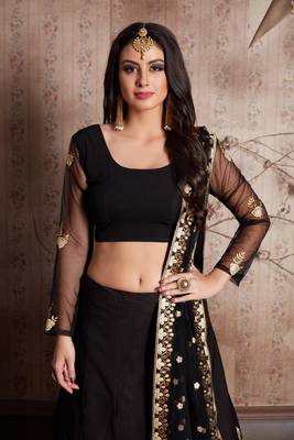  Black Dori Zari And Sequins Embroidered Crepe Lehenga Choli For Wedding 2