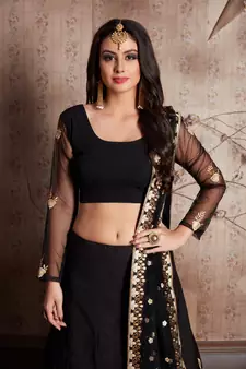  Black Dori Zari And Sequins Embroidered Crepe Lehenga Choli For Wedding