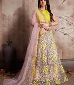Baby Pink And Yellow Resham Embroidered Art Silk And Net Lehenga Choli