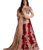 Maroon Embroidered Velvet Semi Stitched wedding lehenga