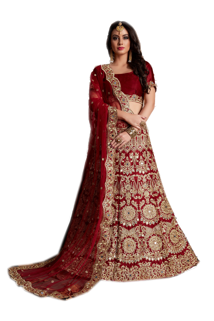 Women's Red Velvet Resham Lehenga Choli Set