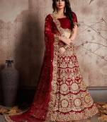 Women'S Red Velvet Resham Lehenga Choli Set