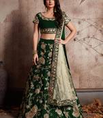  Forest Green Velvet silk Lehenga Set With Patchwork Embroidery