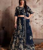Gorgeous Blue Dori & Sequins embroidered semi velvet semi stitched Party wear Lehenga choli