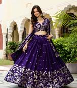 Gorgeous Purple Blue Dori & Sequins embroidered Vichitra Silk Indian latest designer wedding wear Lehenga choli