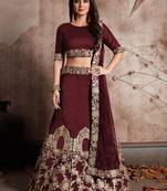 Maroon Embroidered Taffeta Silk Semi Stitched Choli With Dupatta