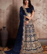 Navy Blue Lehenga Choli With Sequins Work And Net Dupatta - Semi-Stitched