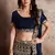 Navy Blue Lehenga Choli with Sequins Work and Net Dupatta - Semi-Stitched