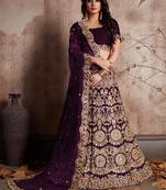 Wine Sequins Embroidered Semi Velvet Lehenga Choli For Wedding