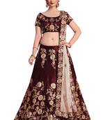 Maroon zari, dori and Sequins Embroidered Velvet Semi Stitched bridal lehenga