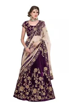 Purple Zari, Dori and Sequins Embroidered Velvet Semi Stitched bridal lehenga