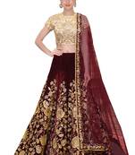 Maroon Embroidered semi Velvet Semi Stitched wedding lehenga