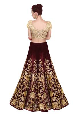 Maroon Embroidered semi Velvet Semi Stitched wedding lehenga 2