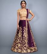  Wine Colored Embroidered Semi Velvet Wedding Lehenga Choli Dress