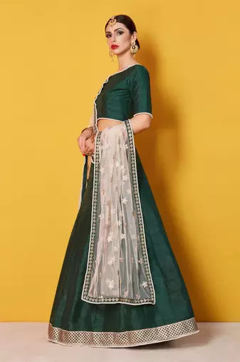 Green Zari Embroidered Art Silk Lehenga Choli For Bride