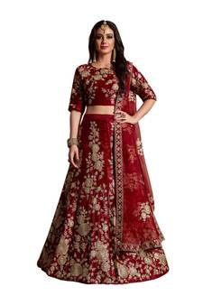 Maroon Dori And Sequins Embroidered Semi Velvet Semi Stitched bridal lehenga