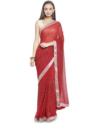   Red woven faux georgette saree with blouse 1