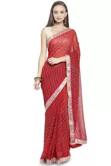 Geroo Jaipur Red woven faux georgette saree with blouse