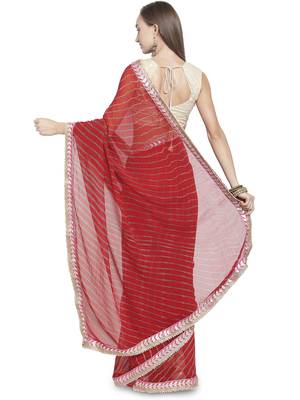   Red woven faux georgette saree with blouse 3