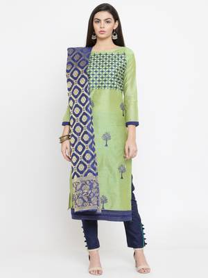Parrot-green embroidered chanderi salwar 1
