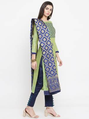 Parrot-green embroidered chanderi salwar 3