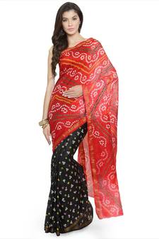 Geroo Jaipur Red woven art silk saree with blouse