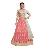 Appealing Pink Dori, Sequins Embroidered with Mirror work Net Semi Stitched Bridal Lehenga