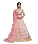 Seductive Baby Pink Zari And Sequins Embroidered Art Silk Semi Stitched Bridal Lehenga