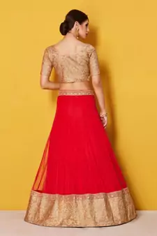 Glamorous Red Colored Zari and Sequins Embroidered Art Silk Fabric wedding Lehenga for Bride