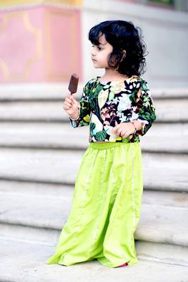 Green Printed Crepe Stitched Lehenga 1