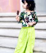 Green Printed Crepe Stitched Lehenga