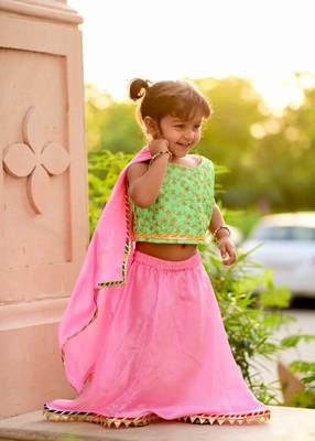 Pink Embroidered Satin Stitched Lehenga 1