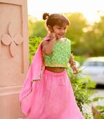 Pink Embroidered Satin Stitched Lehenga