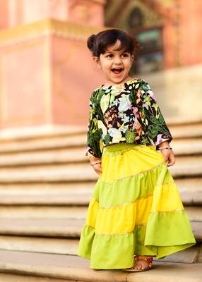 Green Printed Crepe Stitched Lehenga 1