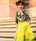 Green Printed Crepe Stitched Lehenga