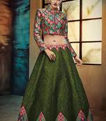Green embroidered silk semi stitched lehenga